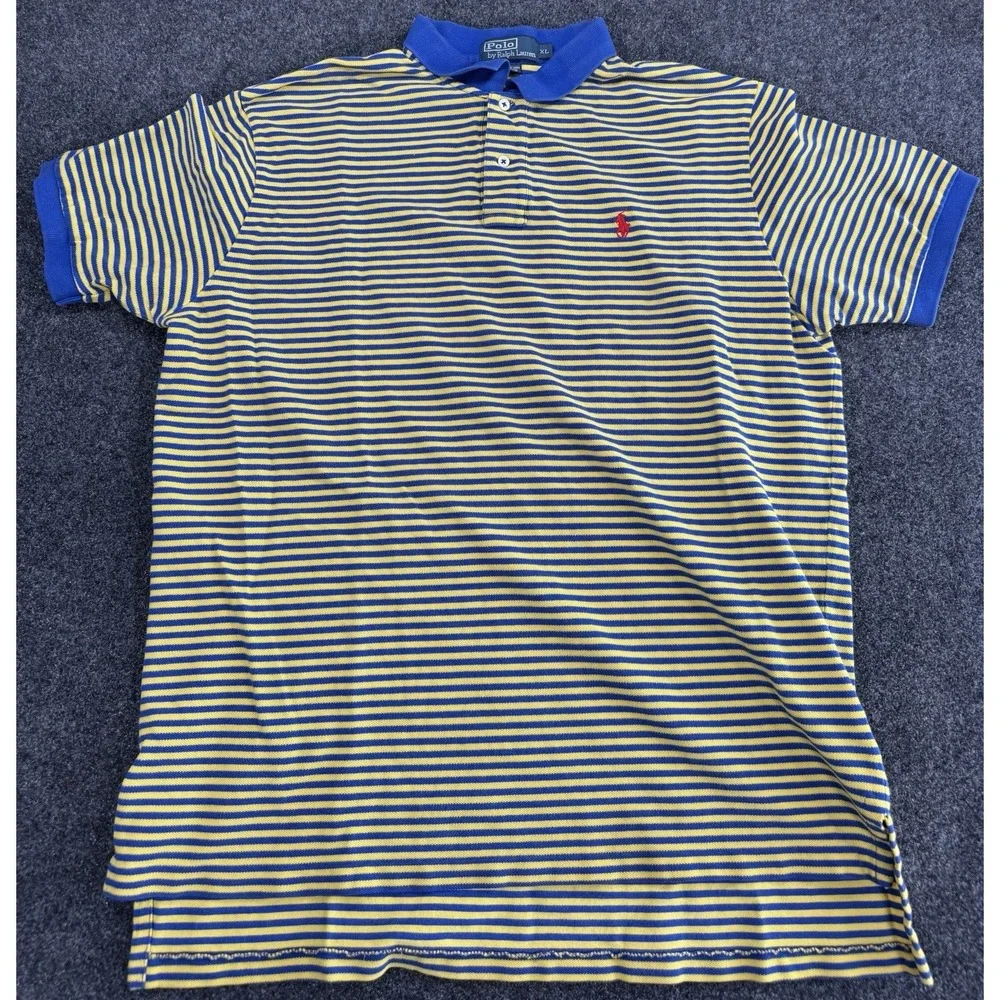 Polo Ralph Lauren Striped Polo Shirt XL Blue Yellow Pony Logo Cotton